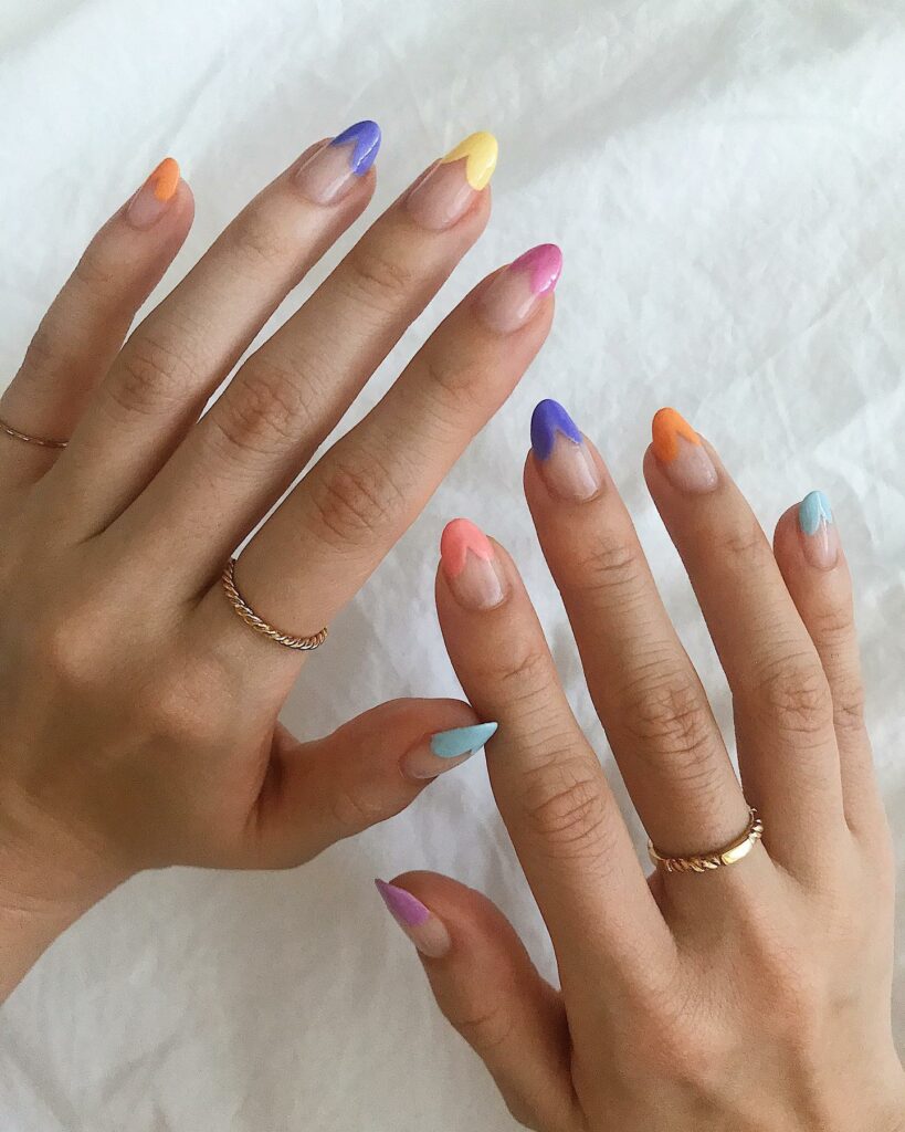 Colourful Heart French Tip Nails