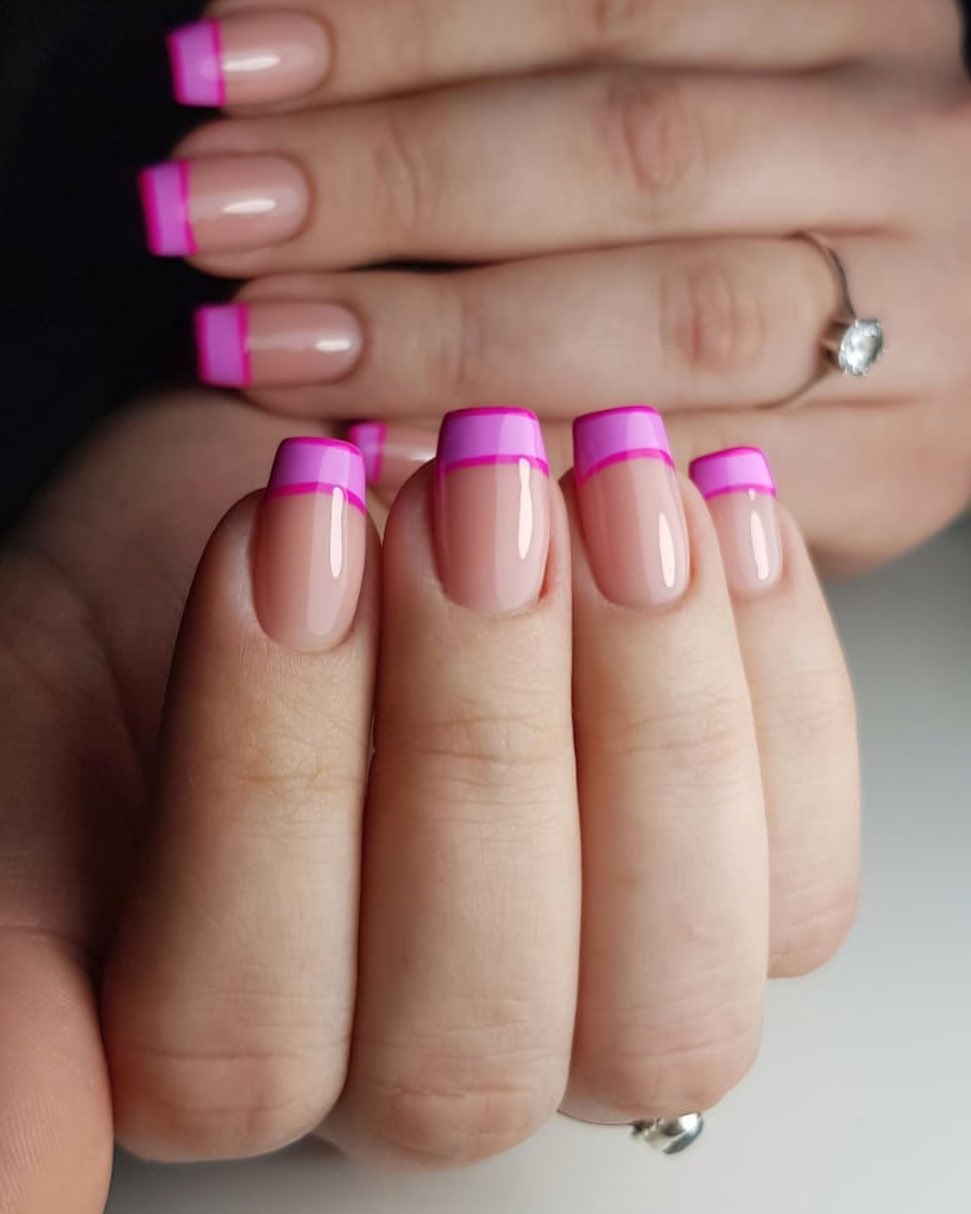 French Manicure With Pink Tips And Outlines