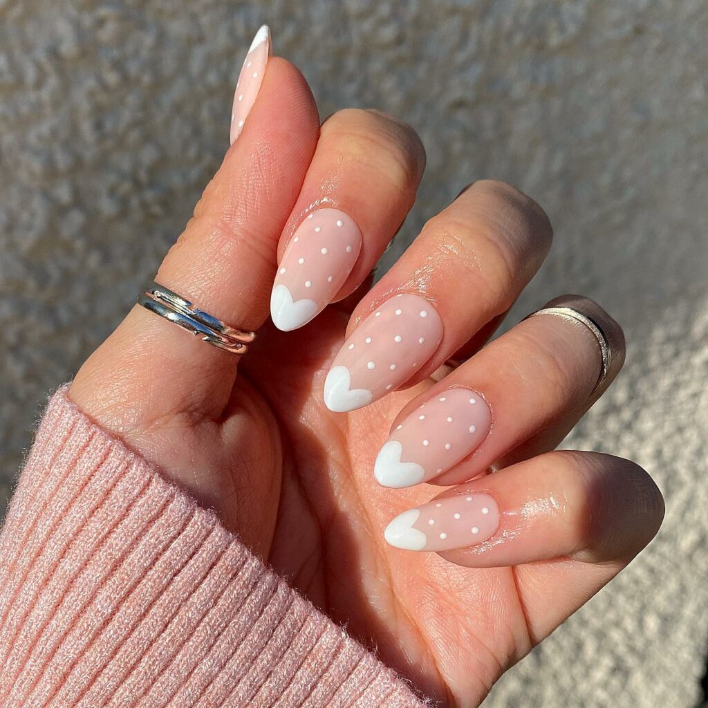 Heart French Tip Nails with Dots