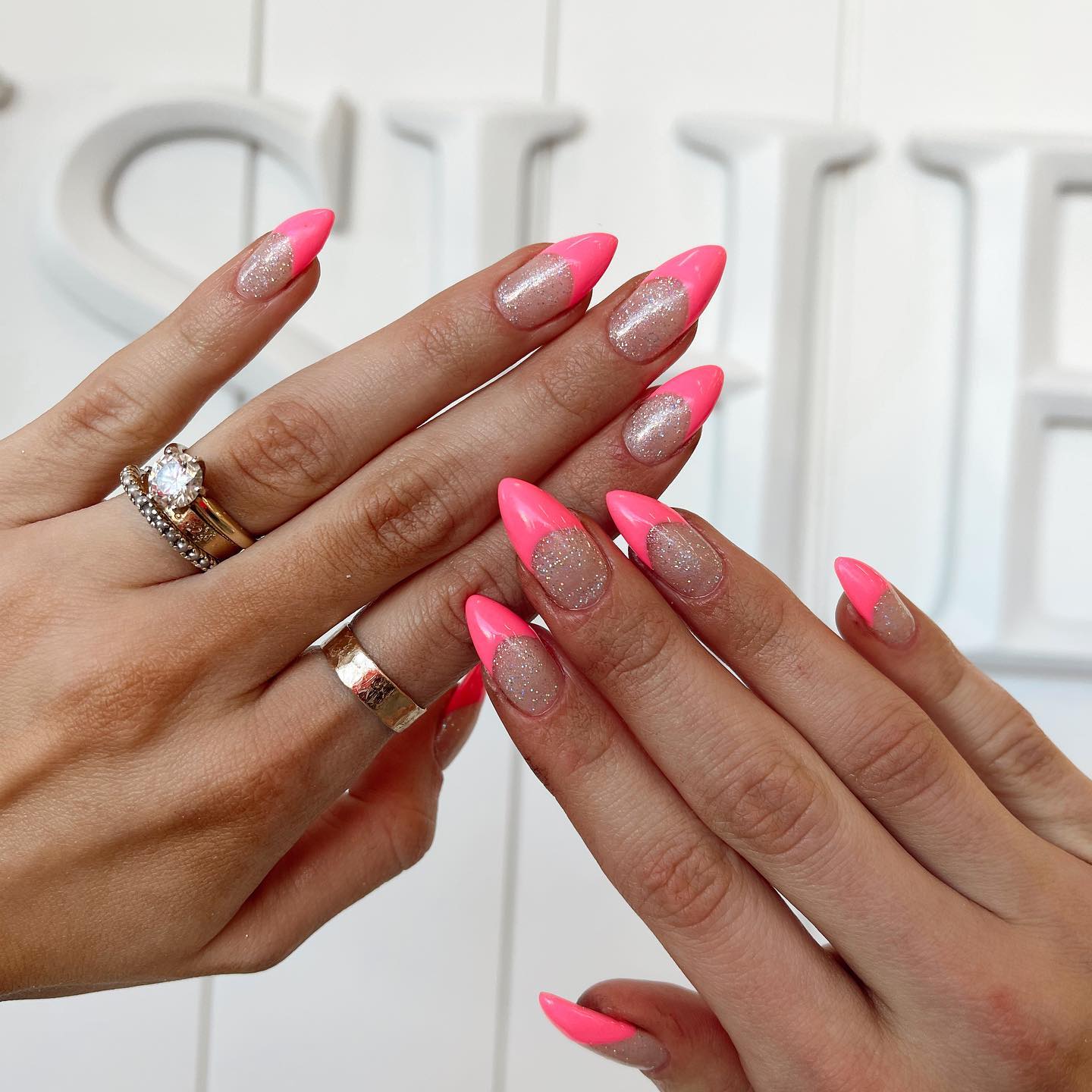 Hot Pink French Tips with Silver Base