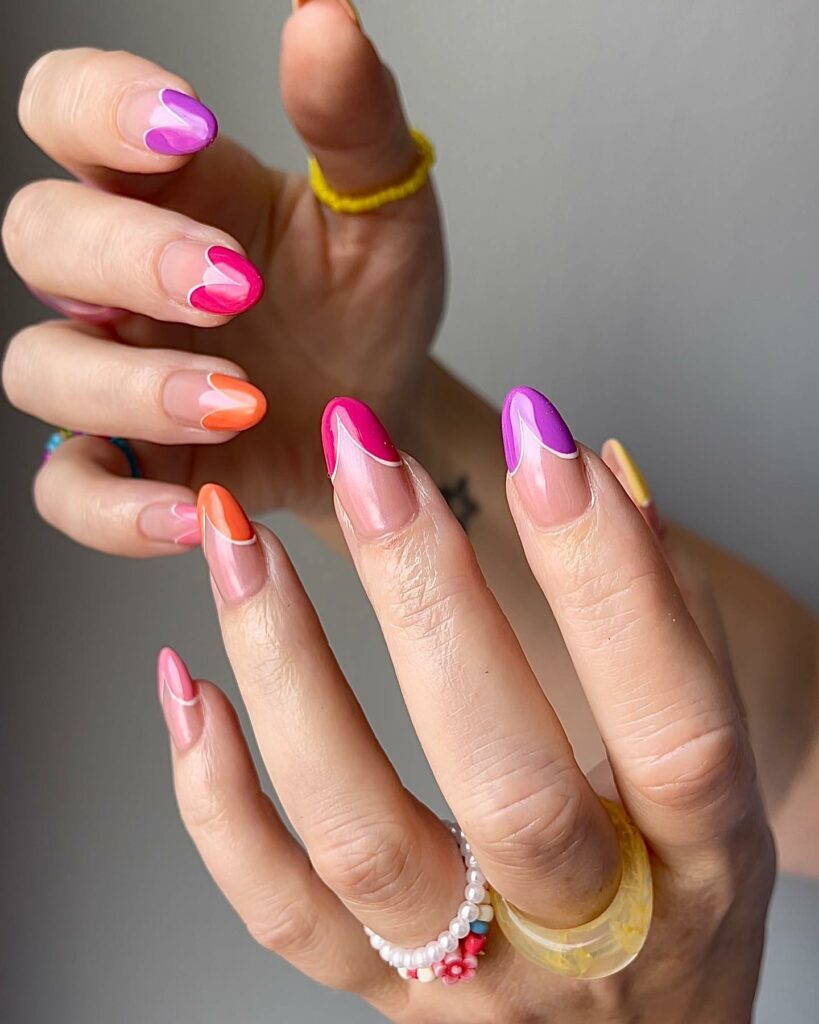 Jewel Tone Heart French Tip Nails