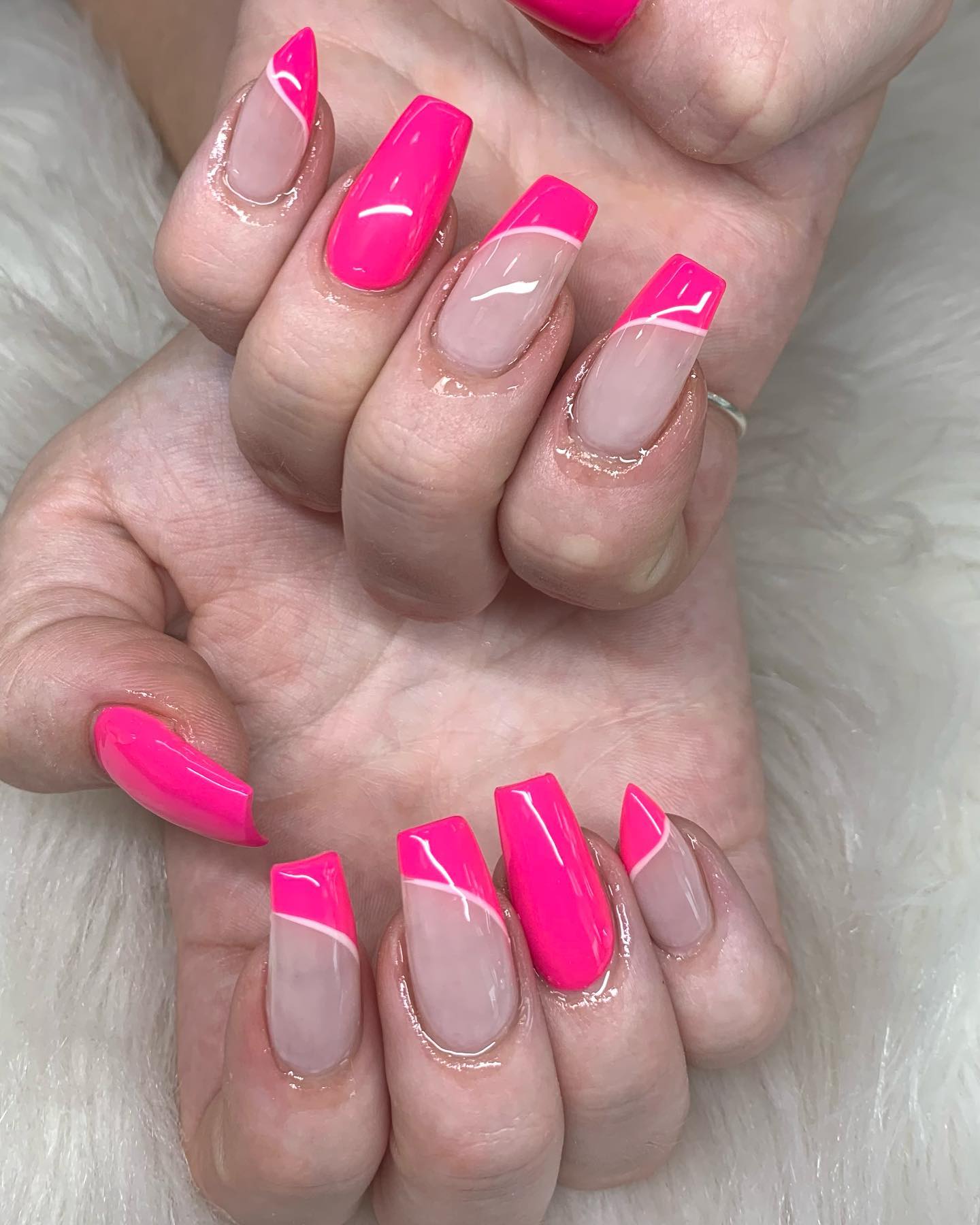 Mixed Design Hot Pink French Tip Nails