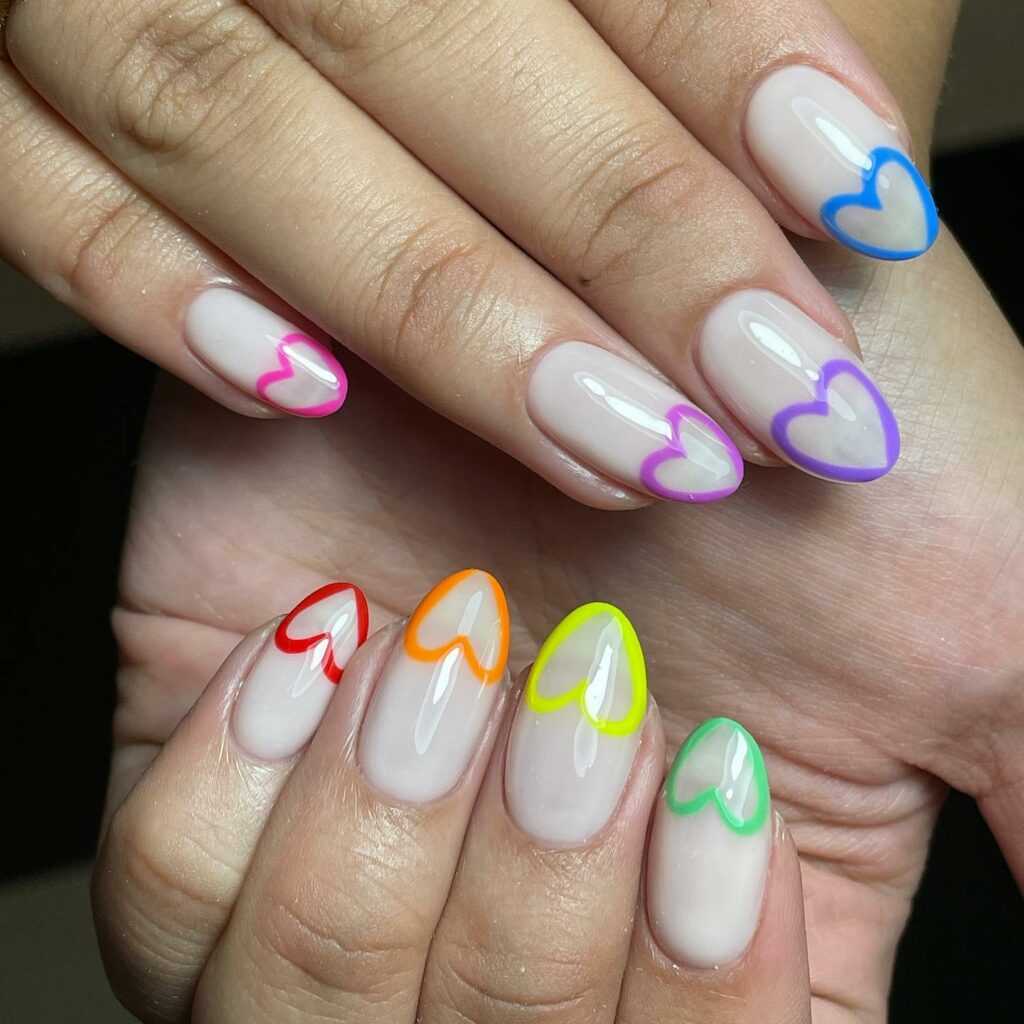 Rainbow Heart French Tip Nails