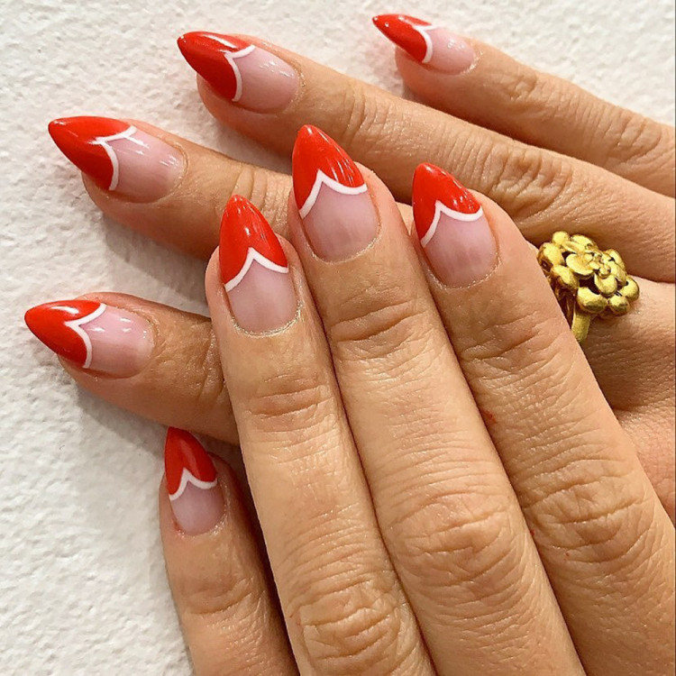 Red and White Heart French Tip Nails