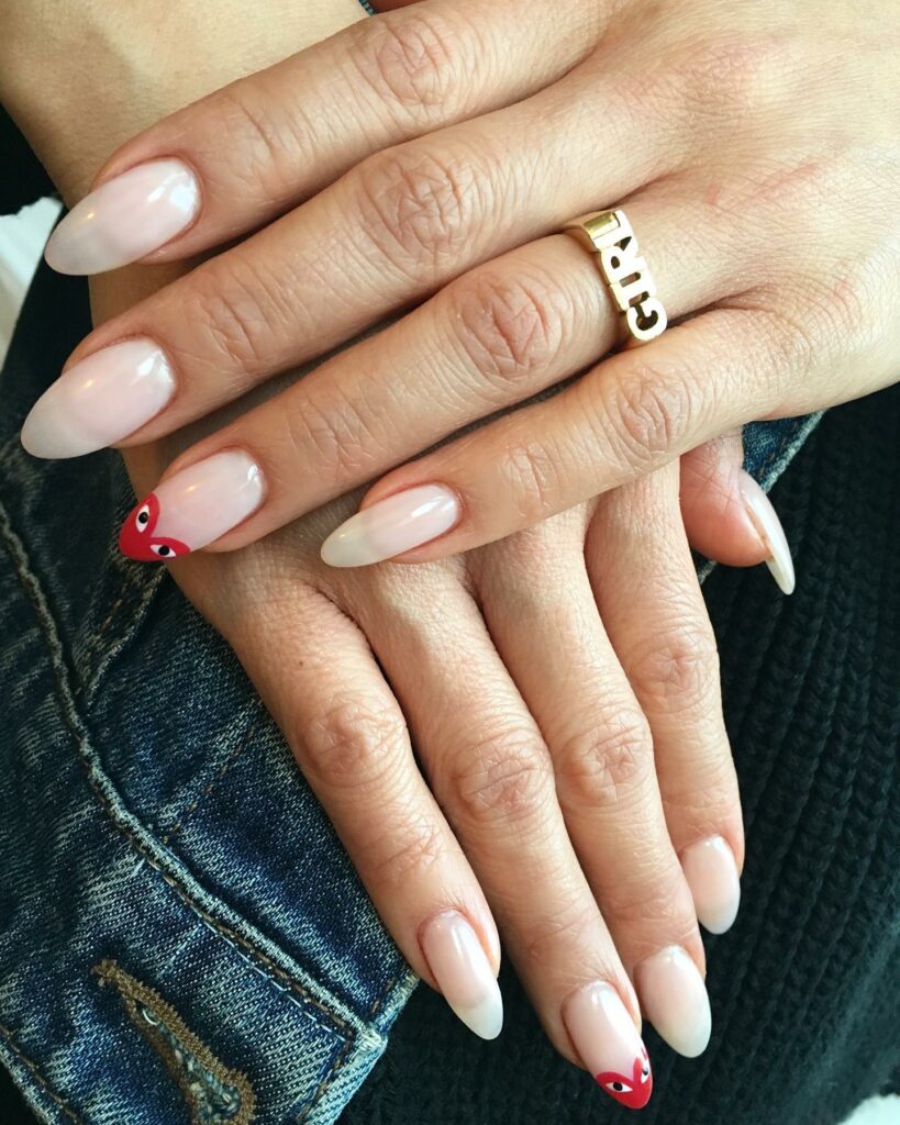 Ring Finger Heart French Tip Nails