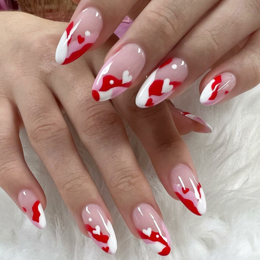 Sideways French Tip Heart Nails