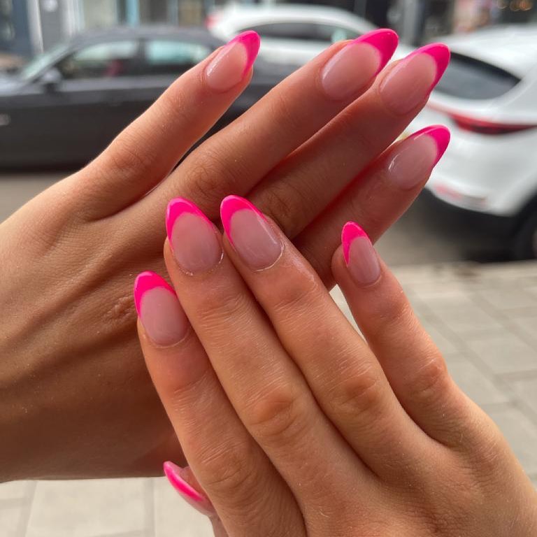 Simple Hot Pink French Tip Nails