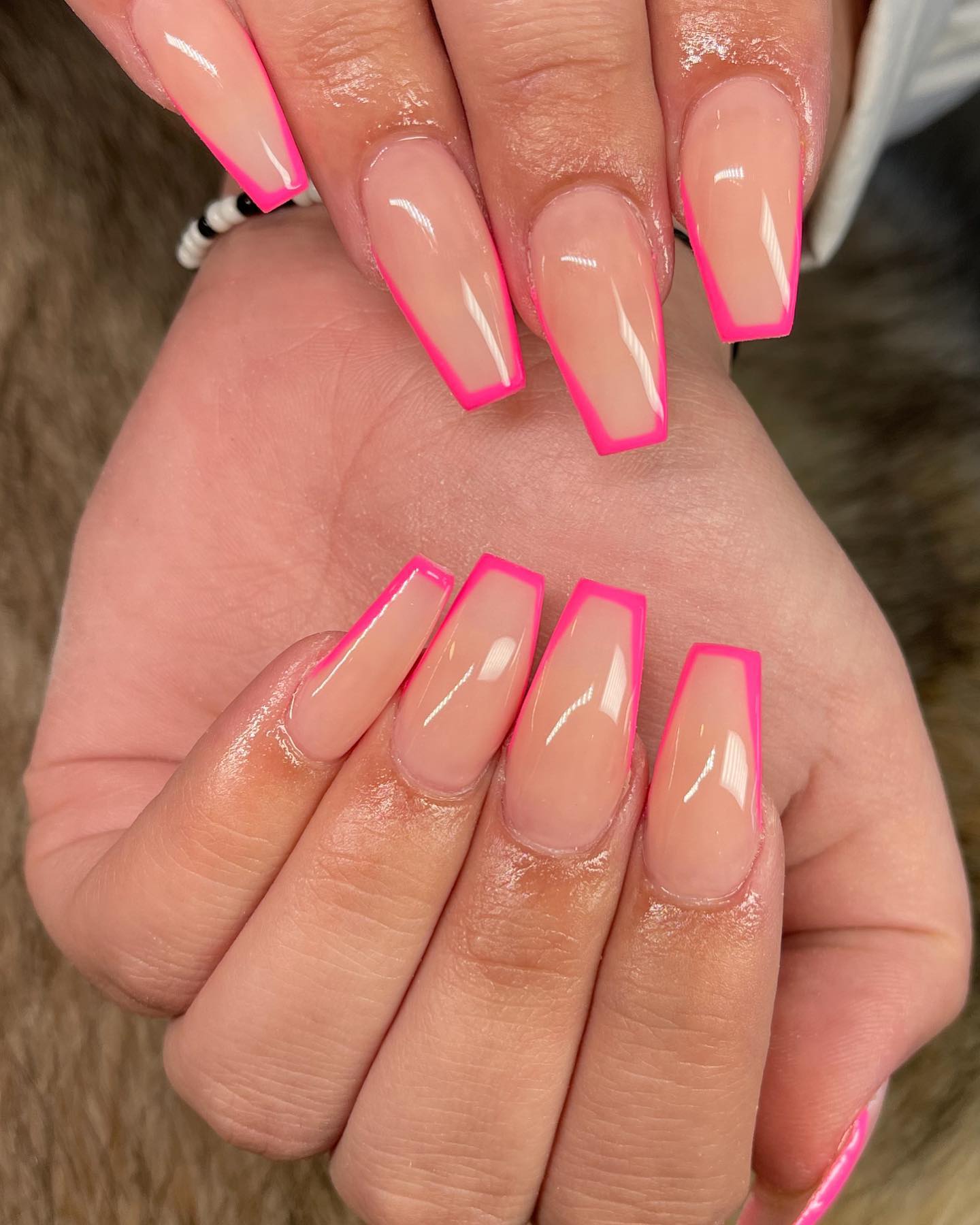 Super Thin Bright Pink French Manicure on Coffin Nails