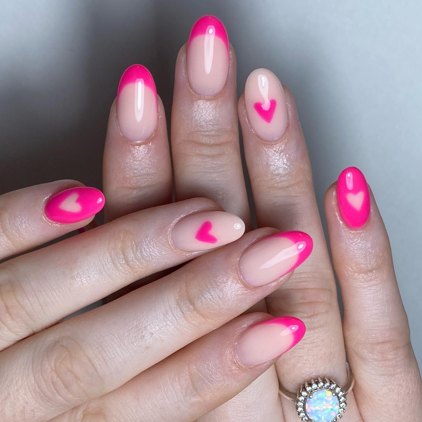 Valentine Inspired Hot Pink French Nails