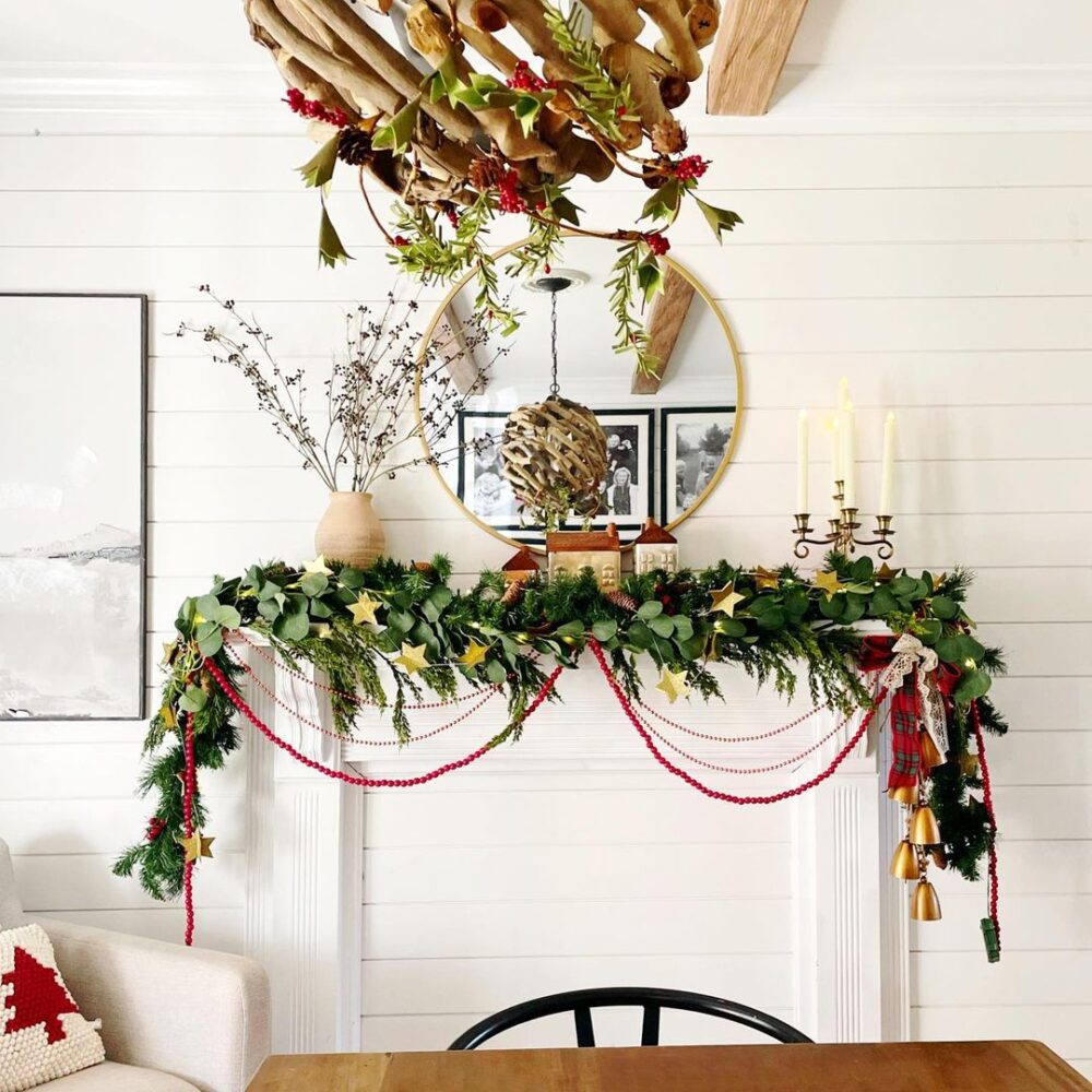 Christmas Mantel with Natural Elements