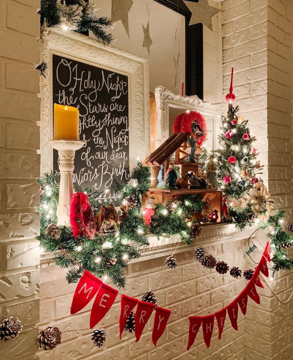 Colorful Festive Mantel with Nativity Scene