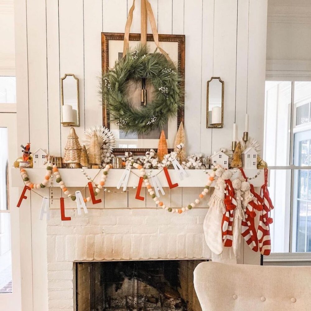 Fun Christmas Garland and Striped Stockings