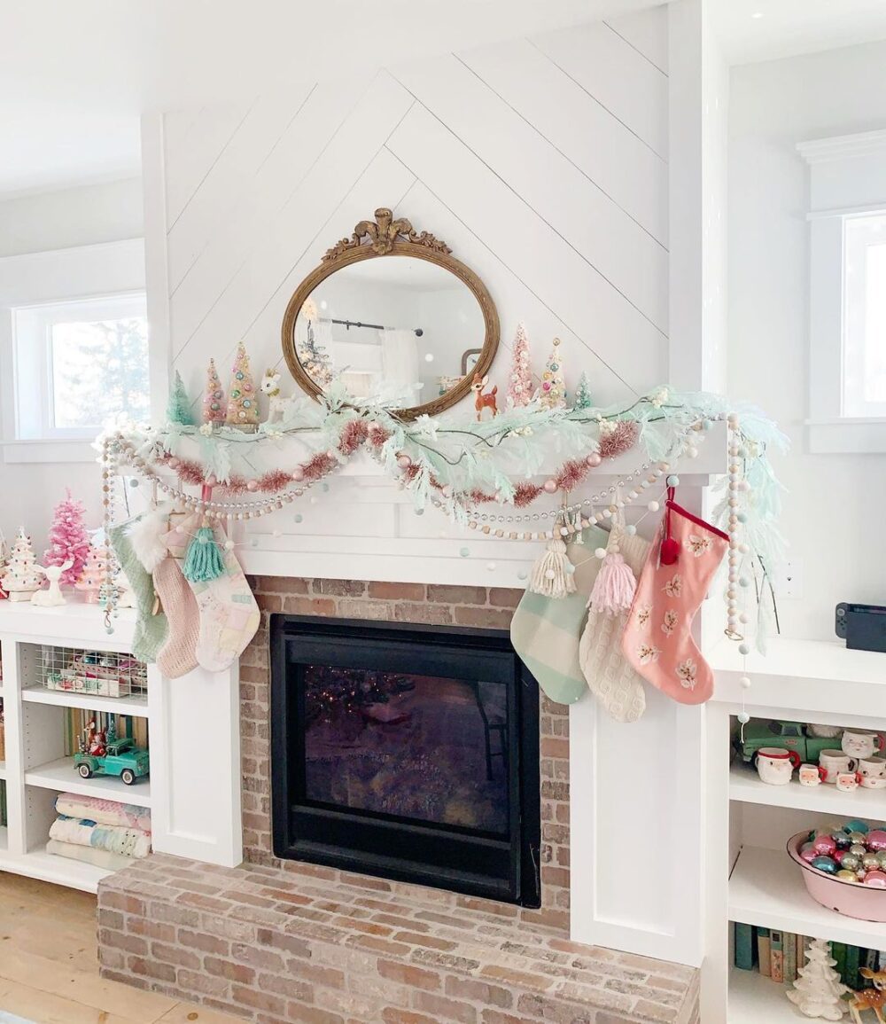 Pastel Christmas Mantel Decor