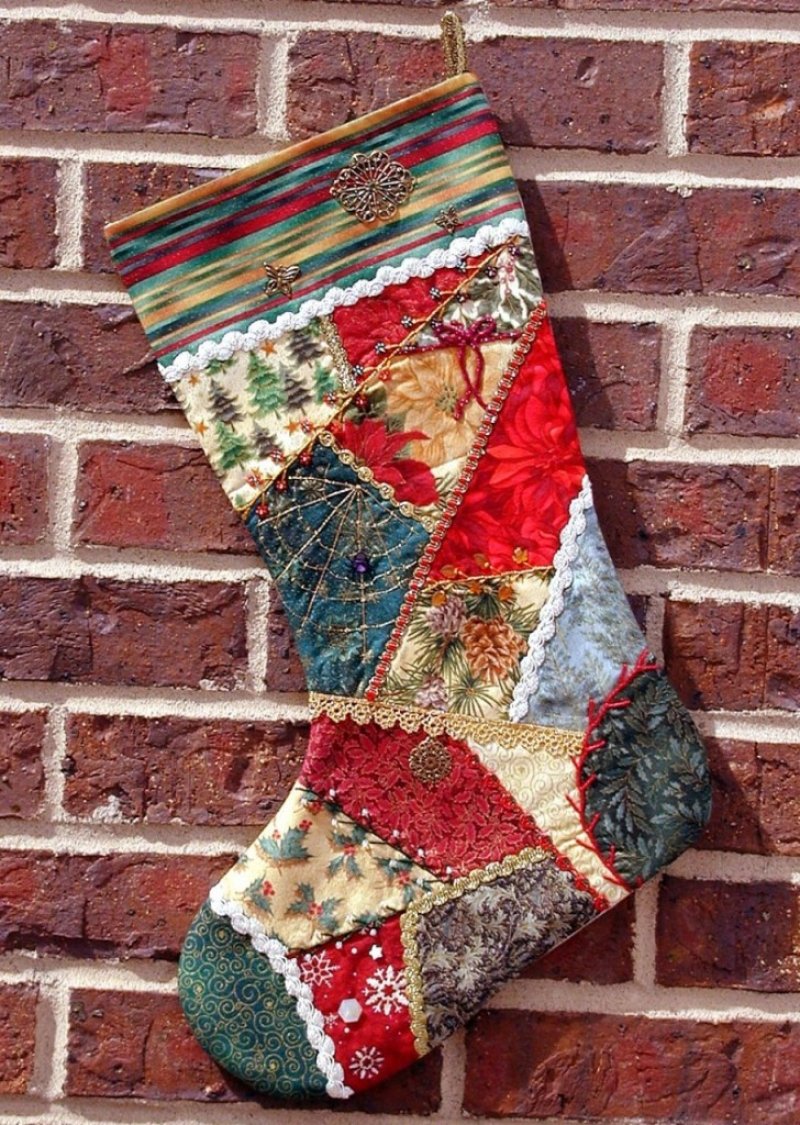 Crazy quilt christmas stocking pattern