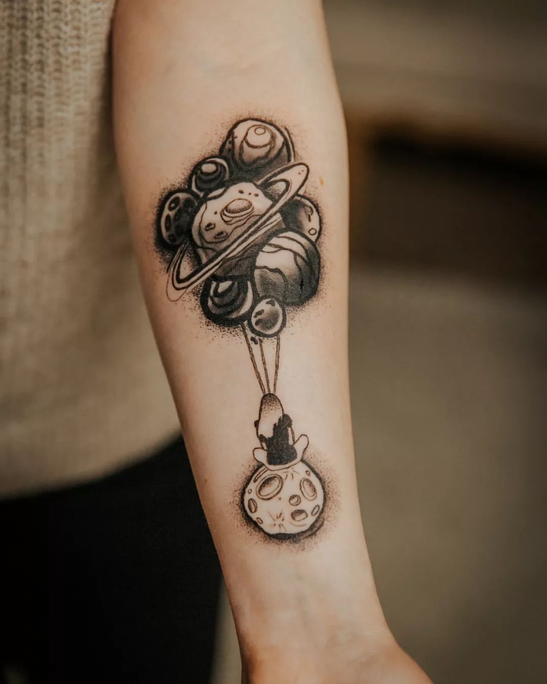 Black and Gray Cartoon Tattoo of Girl