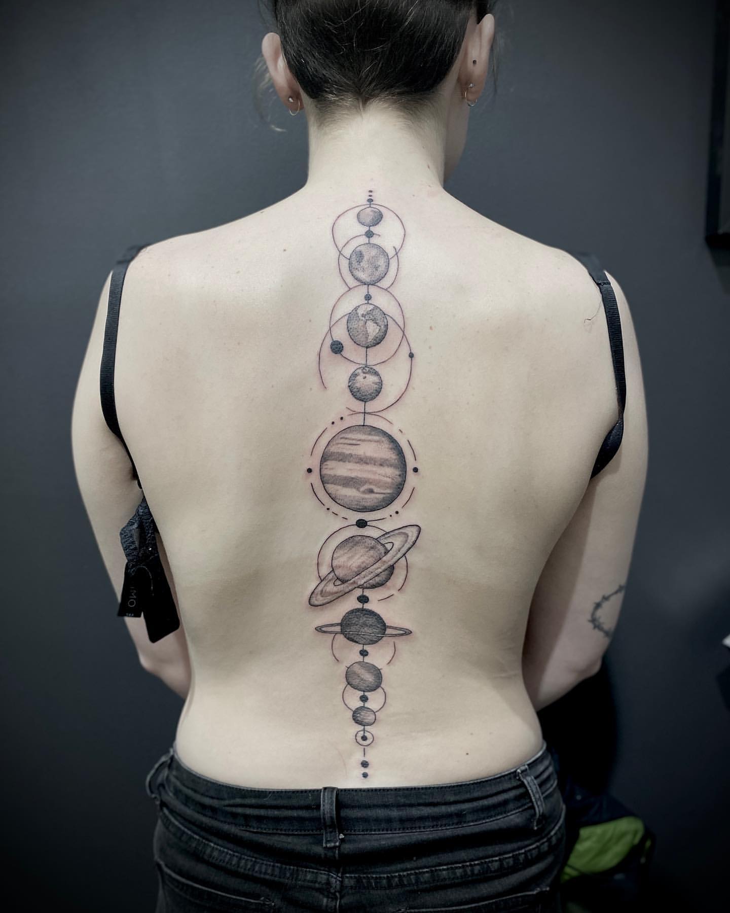 Black and Gray Tattoo of Planets