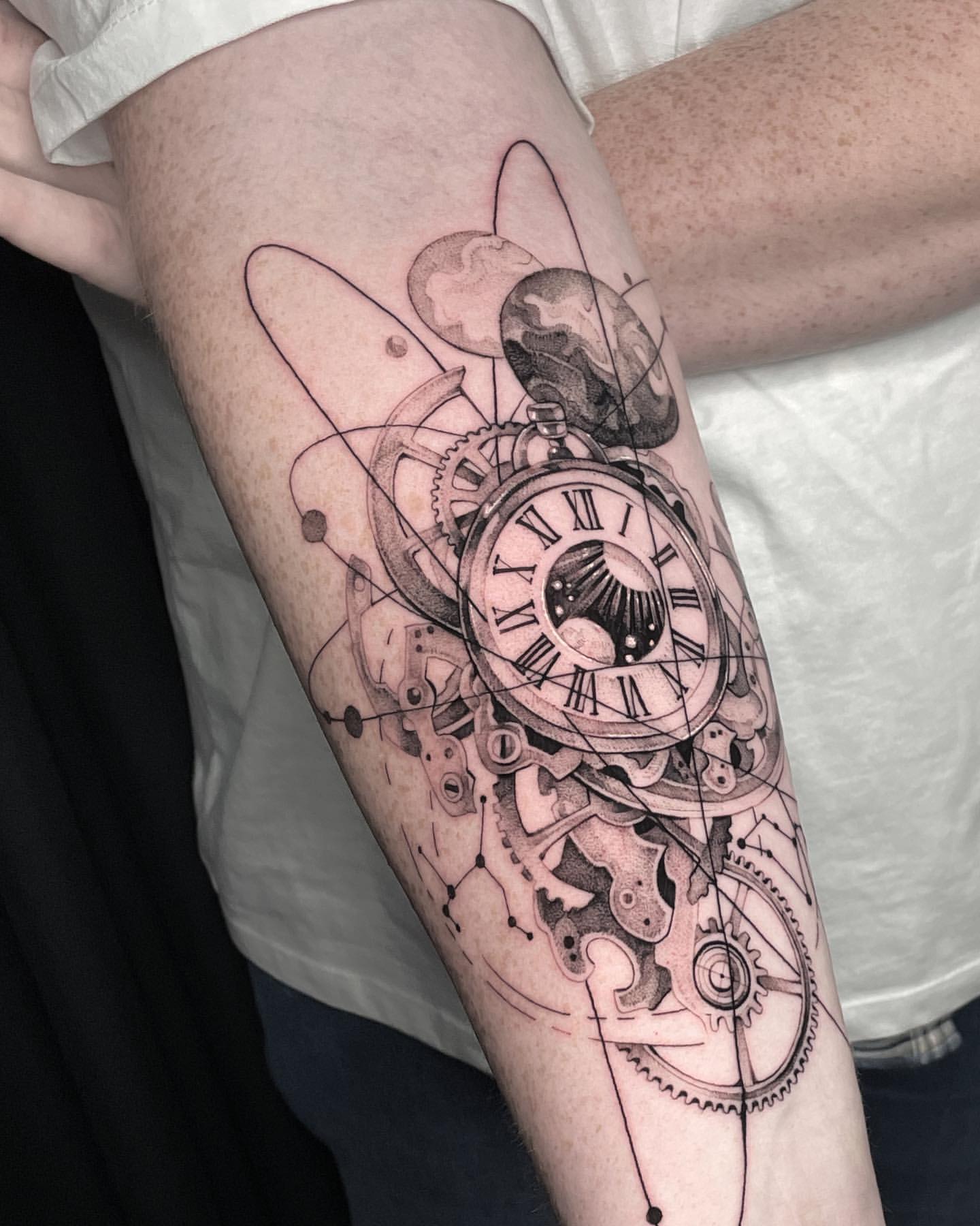 Black and Gray Tattoo of Planets