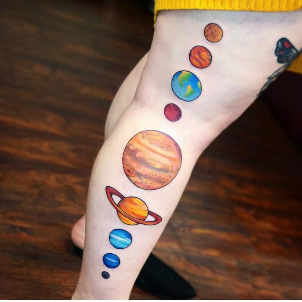 Giant Planet Tattoo On Leg