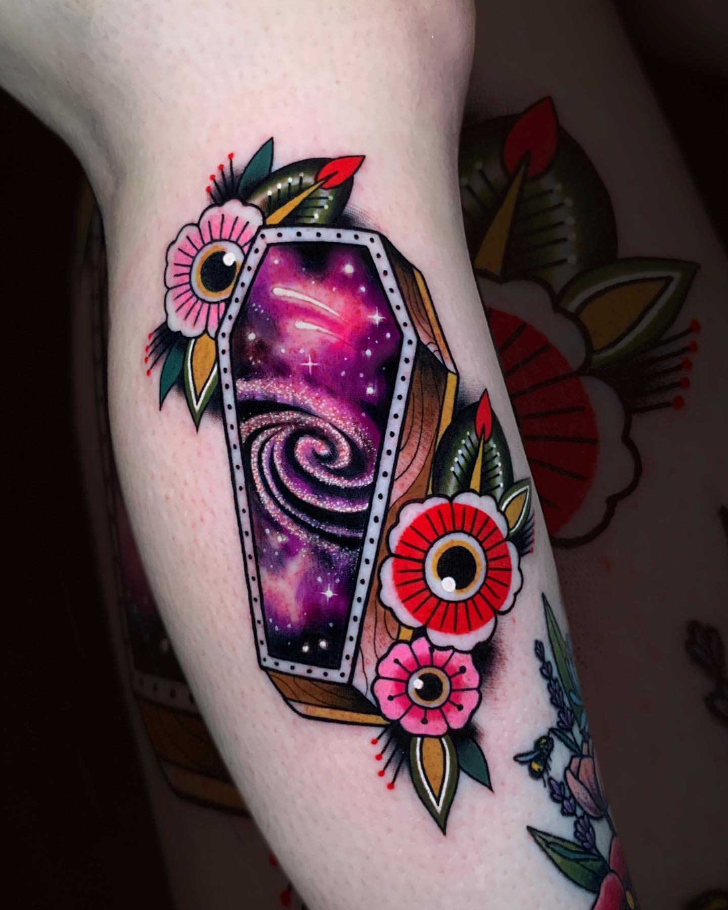 Old School Tattoo of Galaxy on Lower Leg