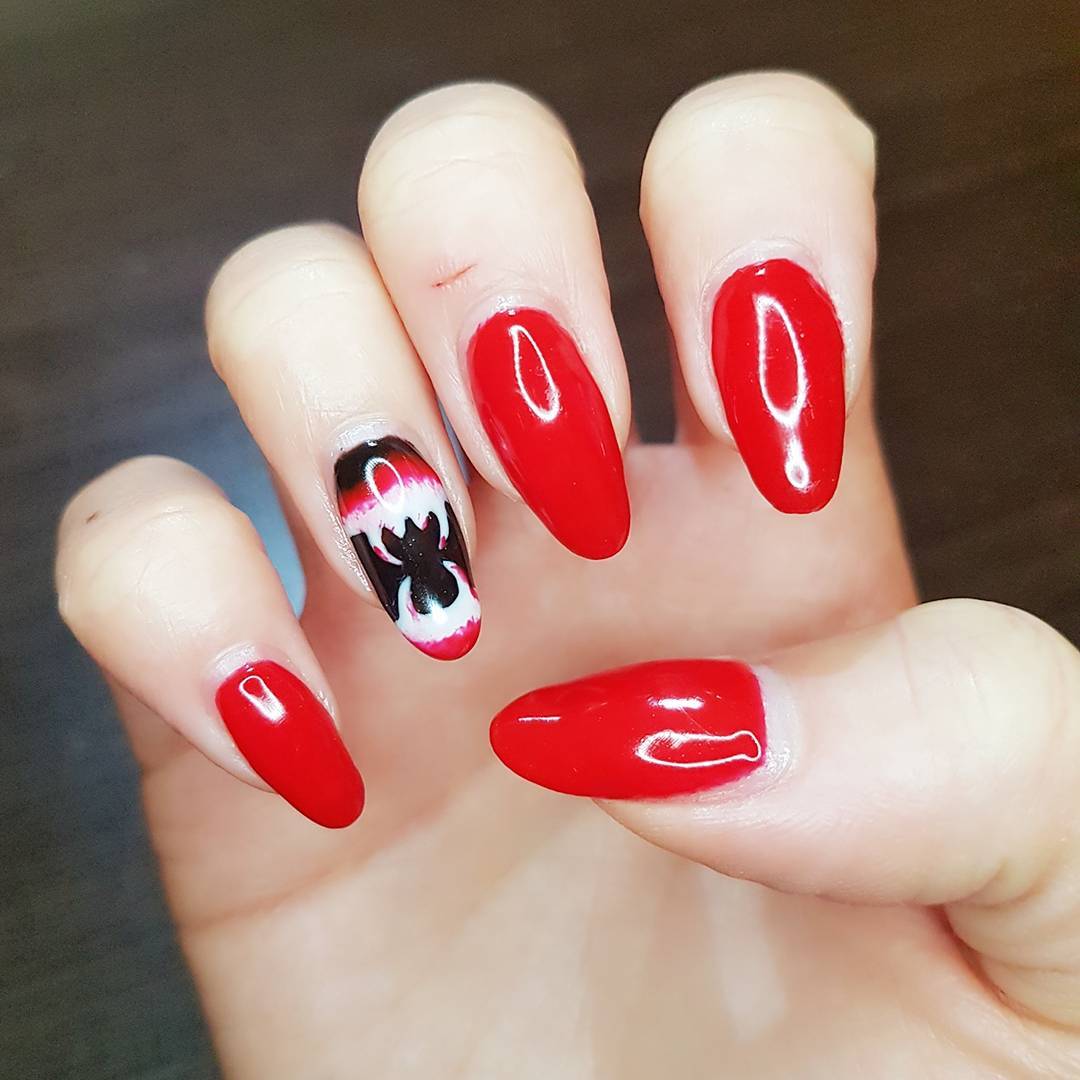 Blood Red Halloween Nail Art 