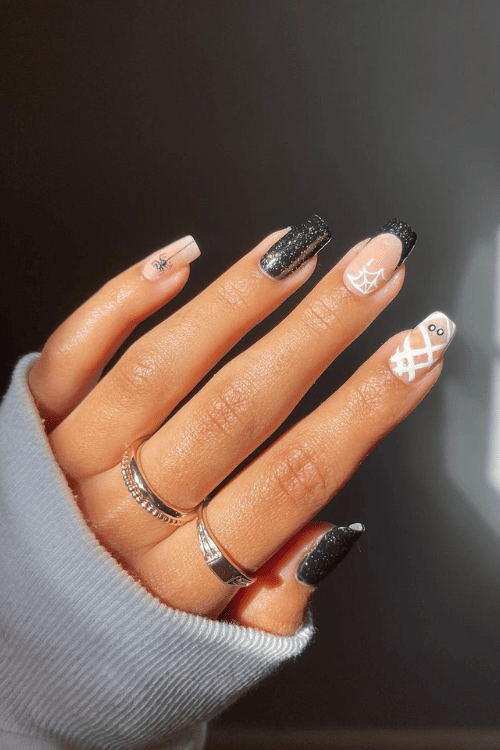 Classic Black & white Halloween nails