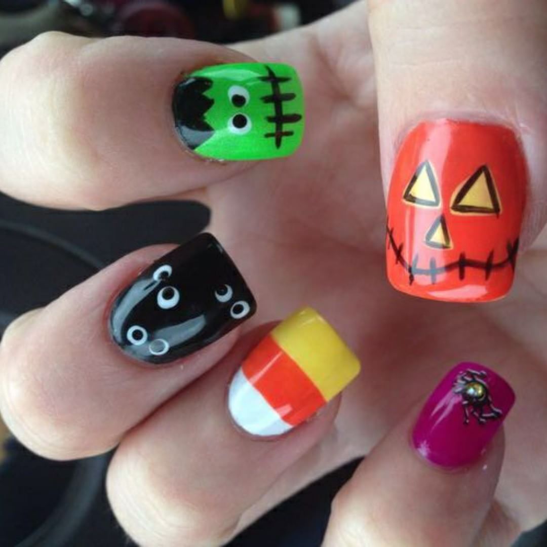 Colorful Nails With Scary Eyes And Faces 