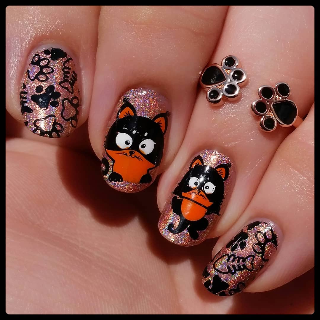 Copper And Black Halloween Nail Art 