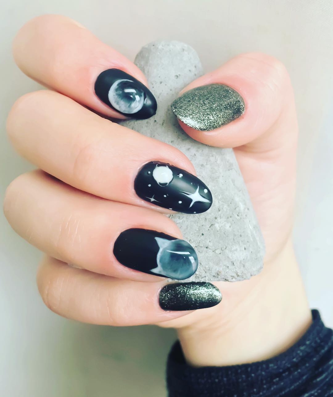 Extraordinary Moon Nails With Glitter 