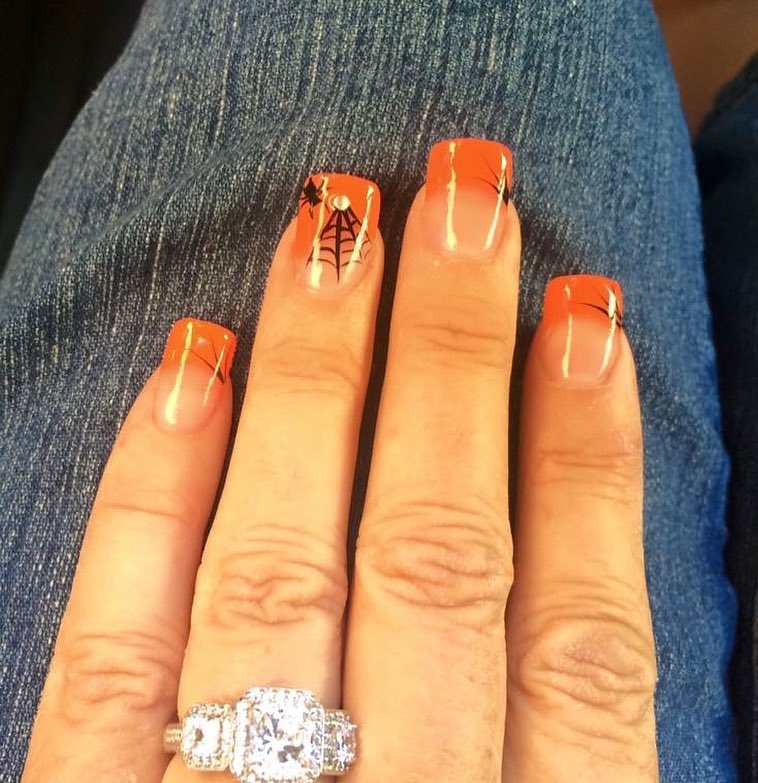 Gorgeous Orange French Spider Theme Manicure 