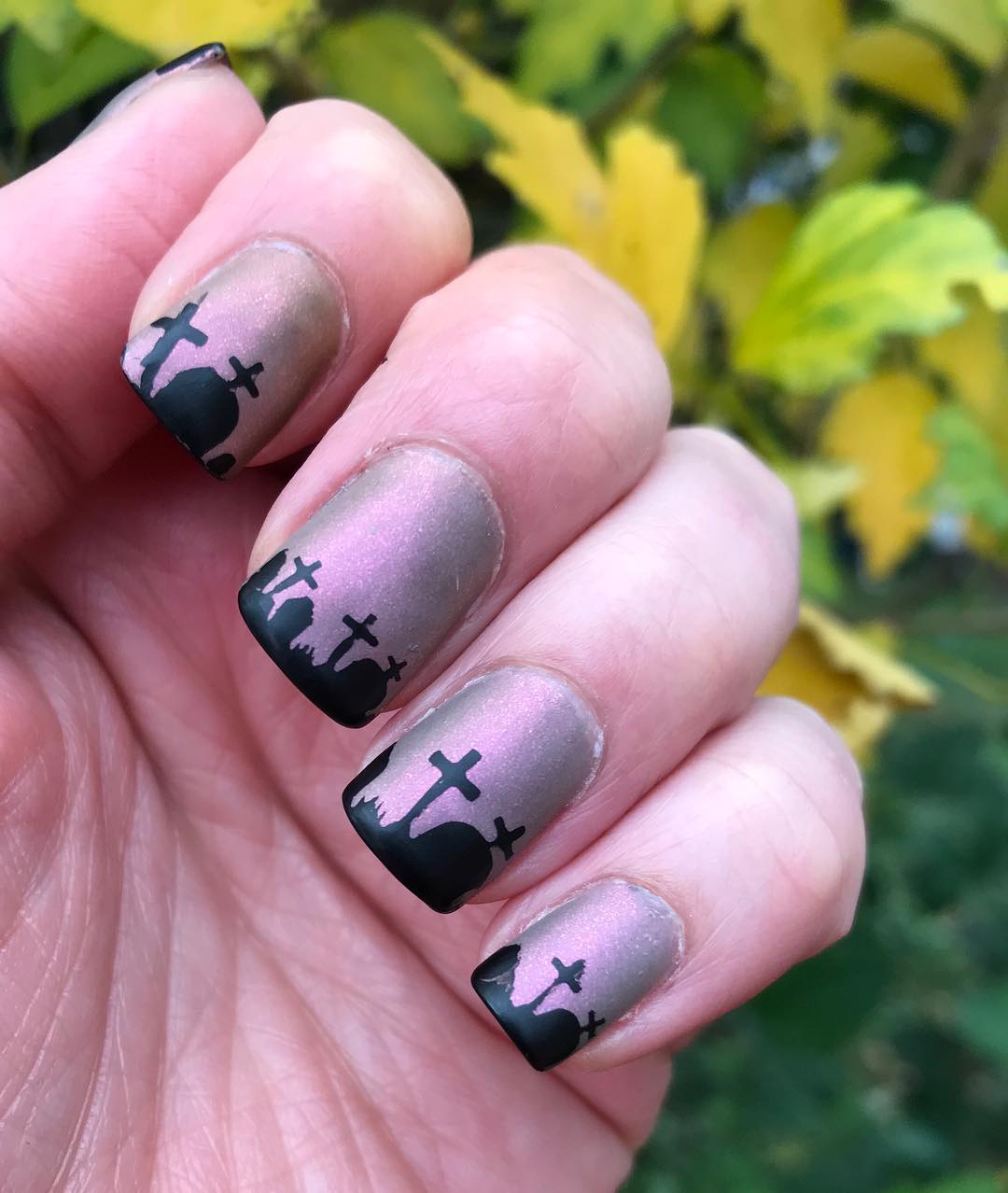 Graveyard Painted On Nails