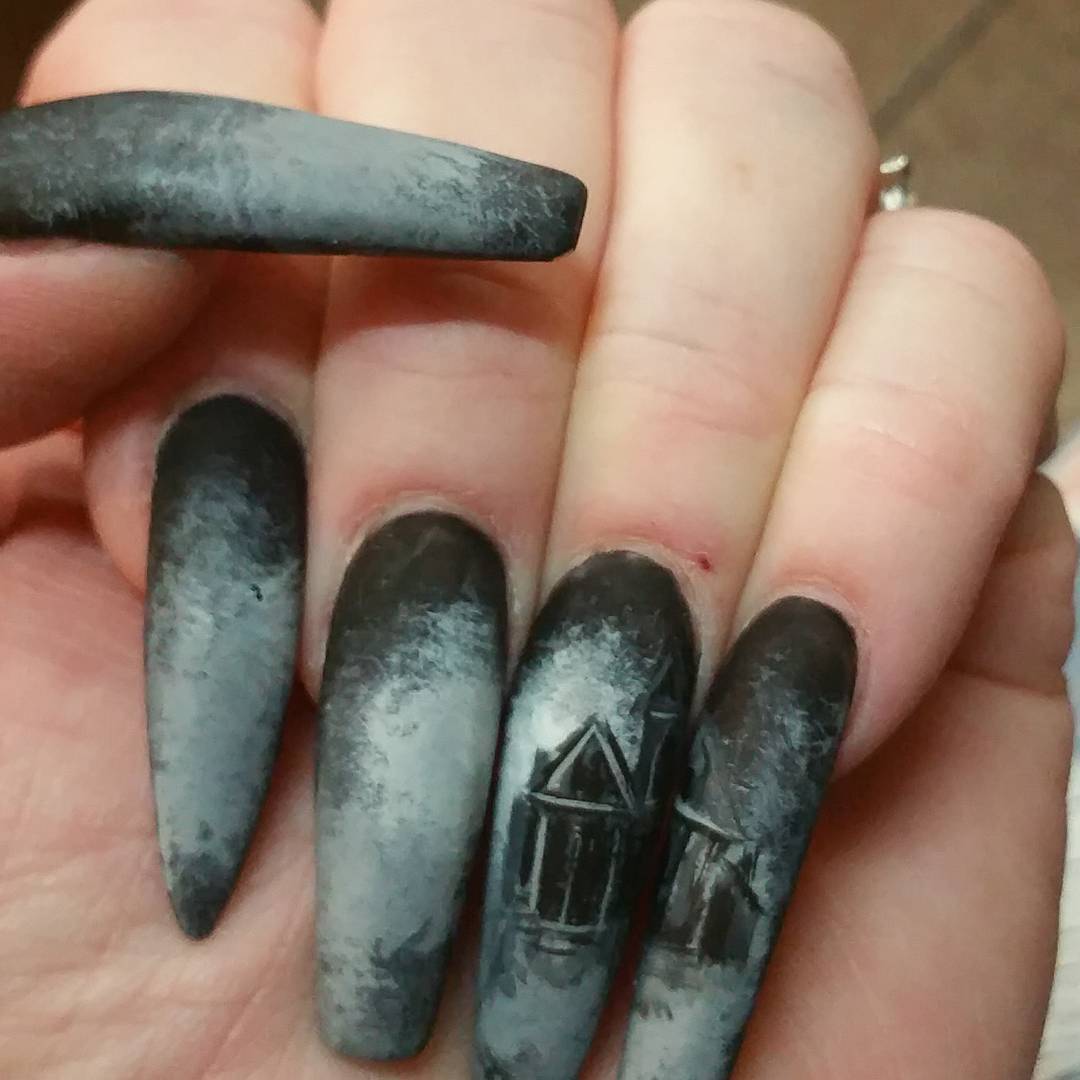 Matte Nails With Horror House