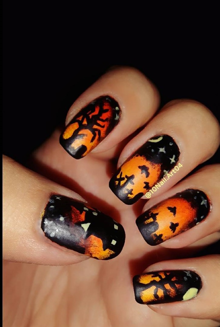 Orange And Black Creepy Nails