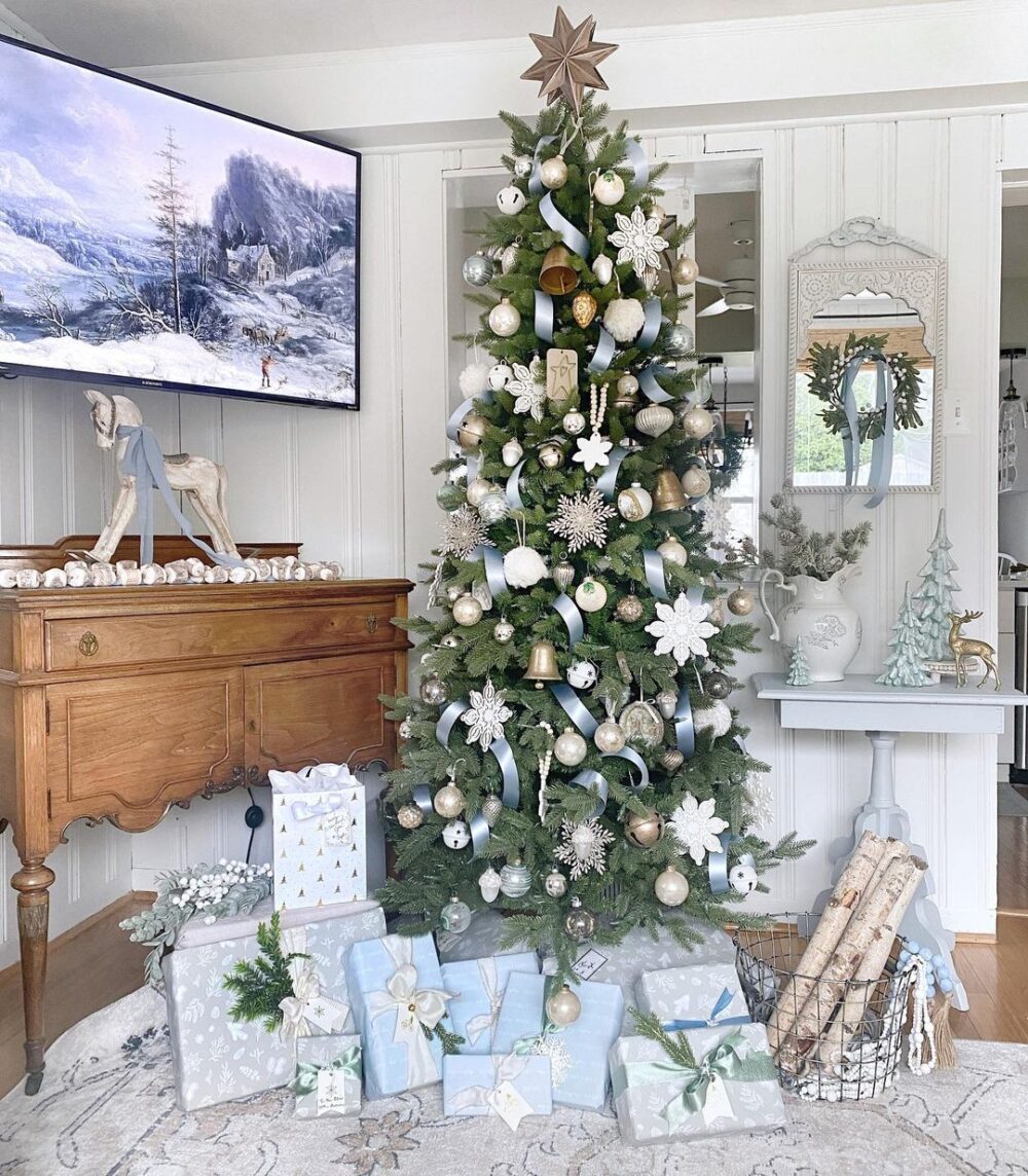 White and Blue Christmas Tree Decor