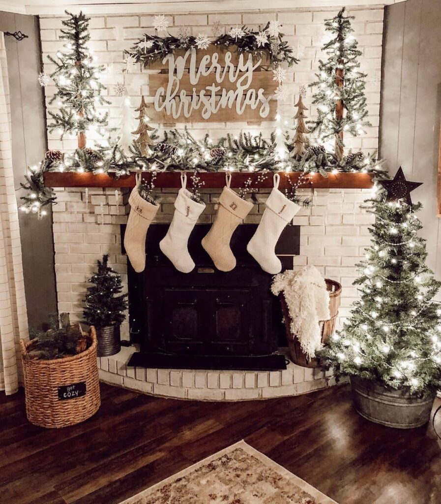 Classic mantel with fairy lights