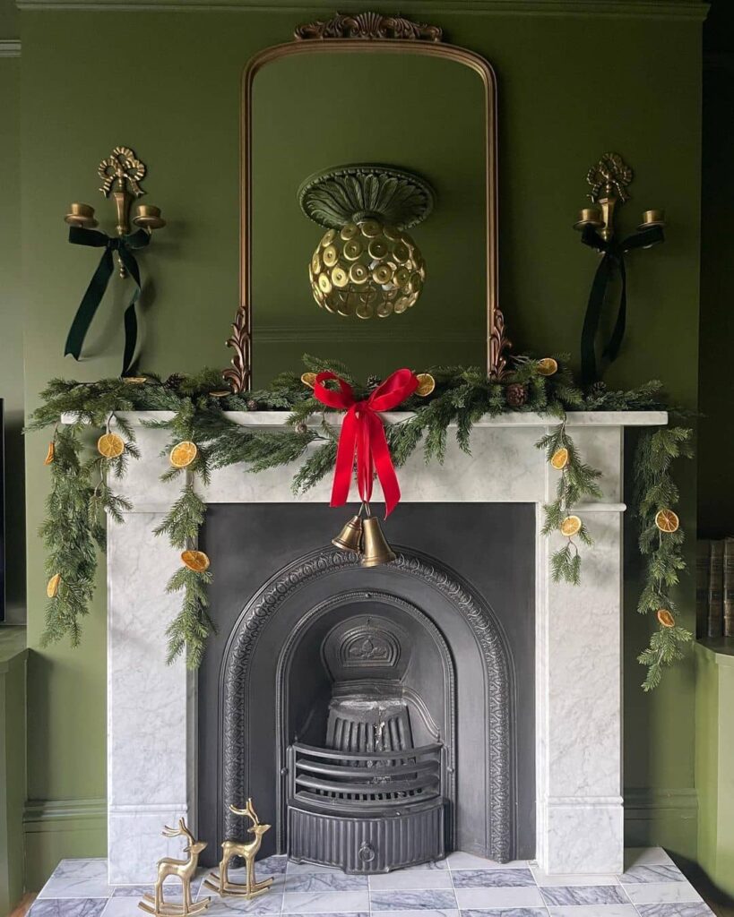 Dried orange garland and red bow