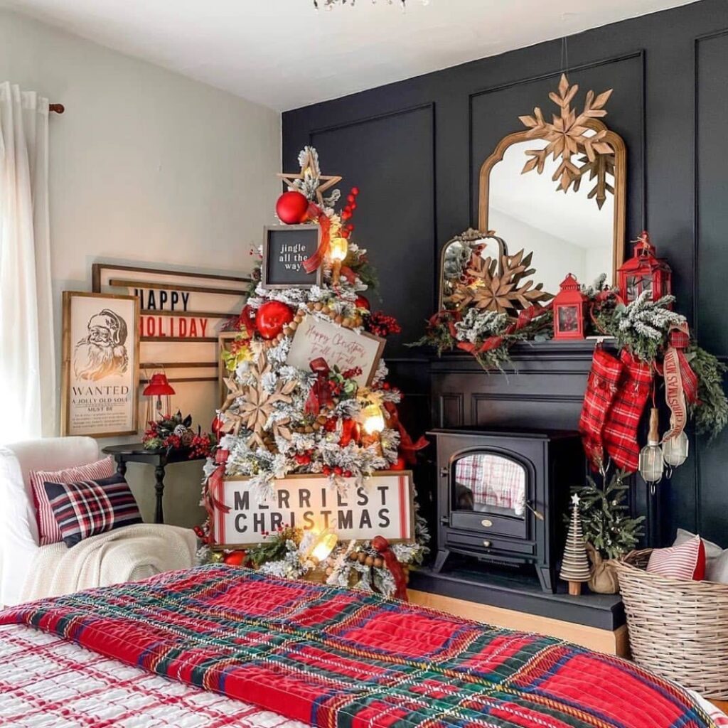 Festive decor with plaid stockings