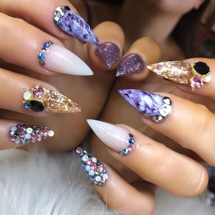 Alluring Stiletto Nails Decorated With Crystals