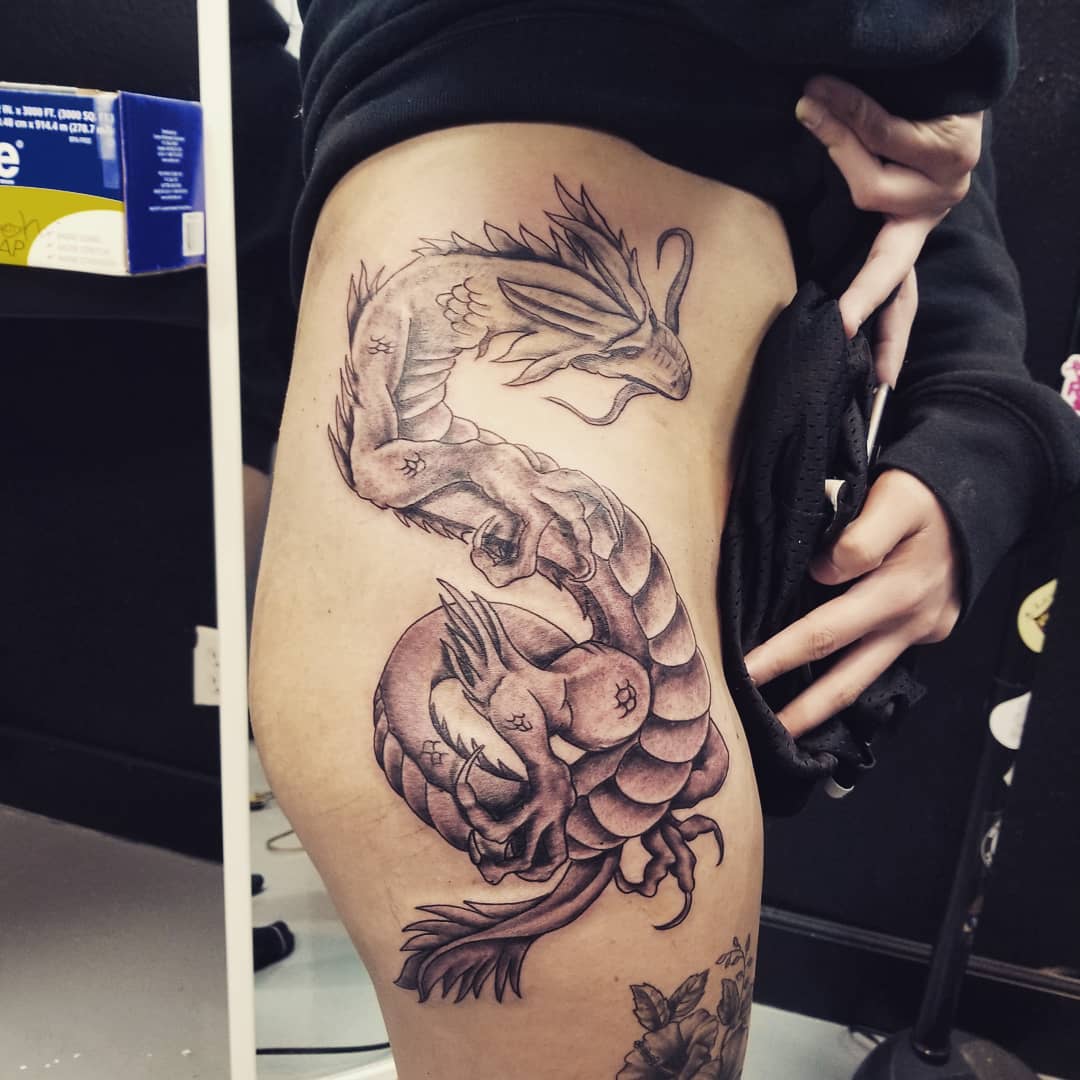 Appealing Dragon Tattoo On Side Hip