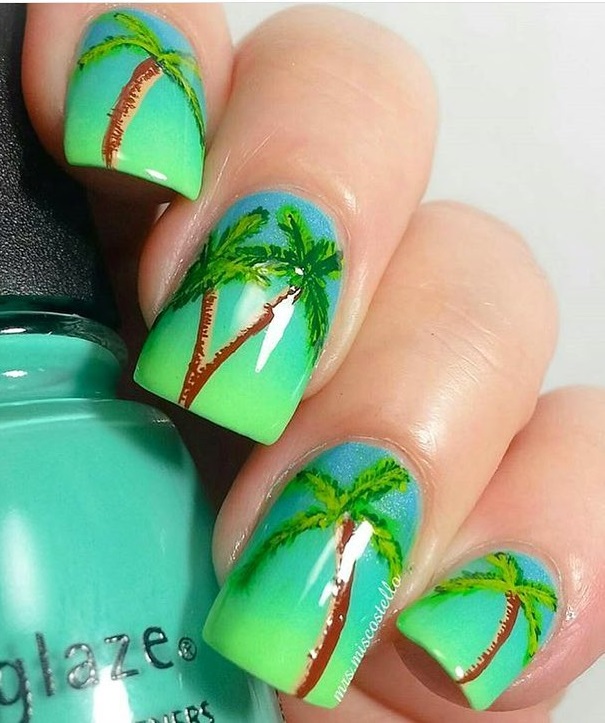 Beautiful Palm Tree Summer Nail Art