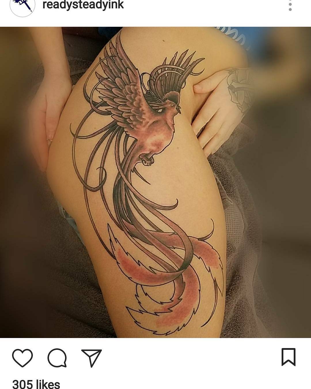 Bird With Big Feathers Inked On Hip 