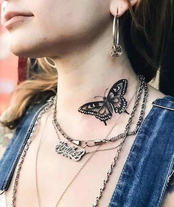 Black butterfly on the side of the neck
