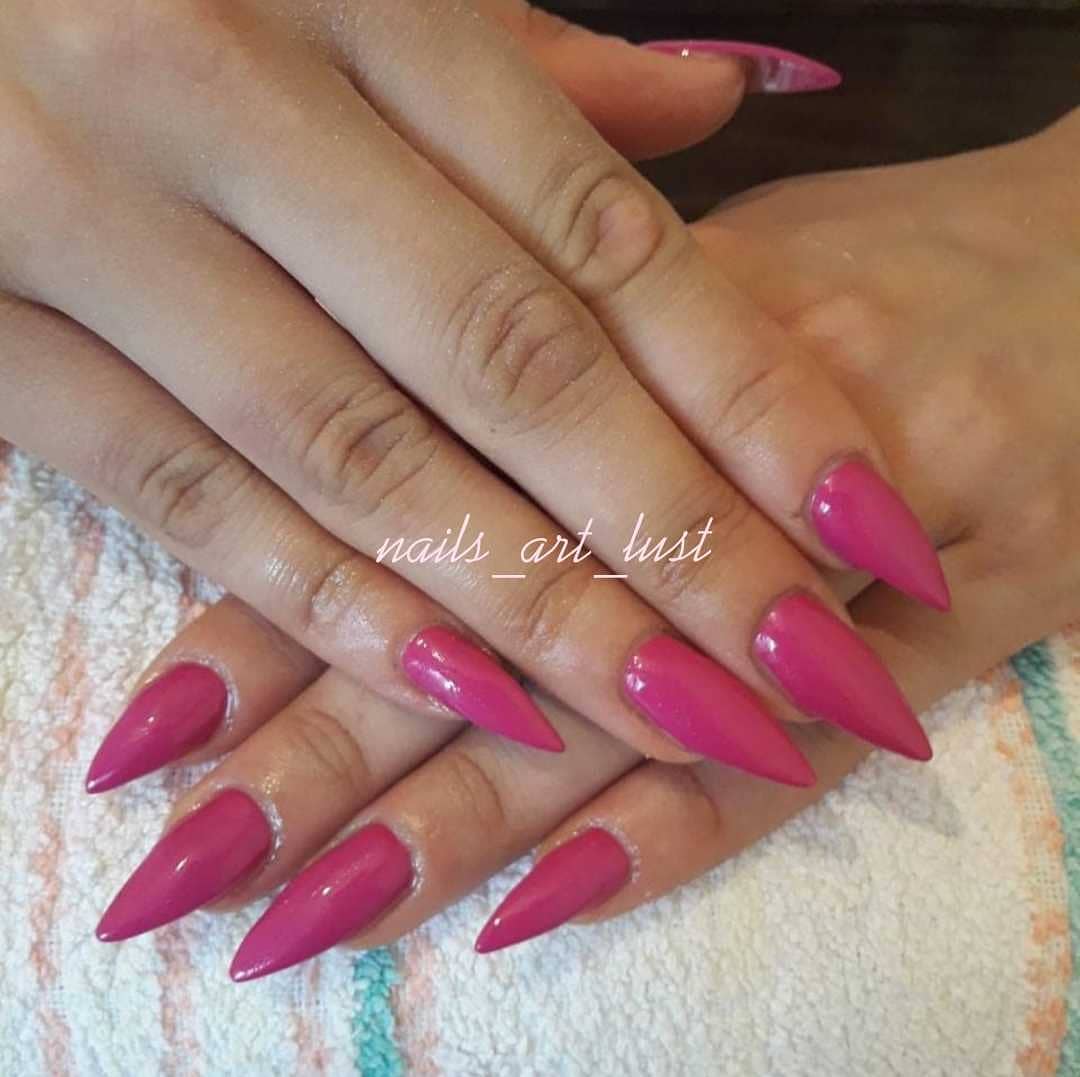 Bright Pink Stiletto Nails