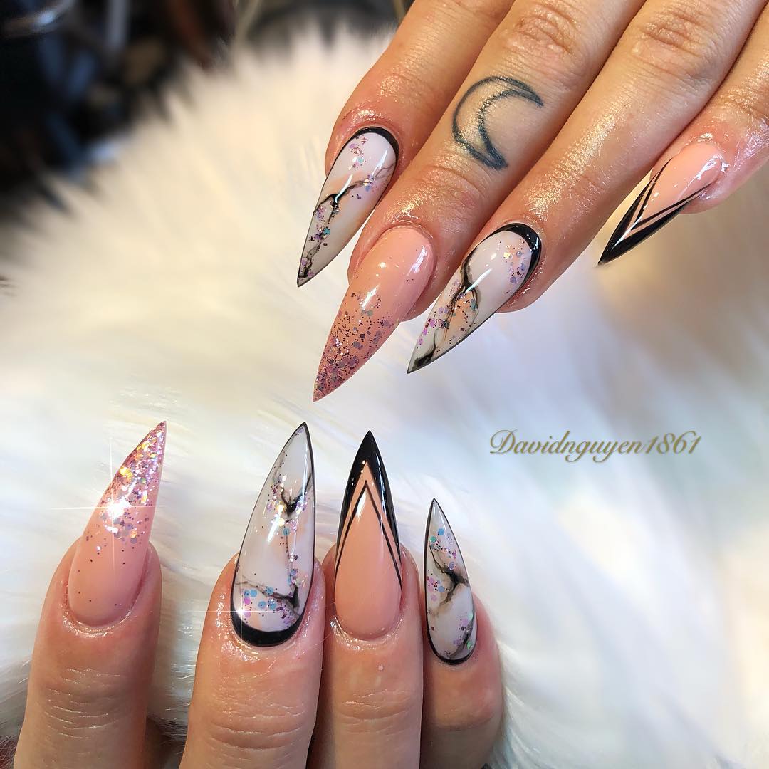 Chic Marble Stiletto Nails