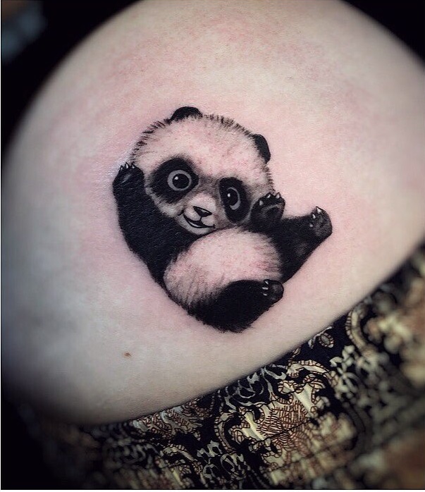 Cute Panda Bear Inked On Hip 