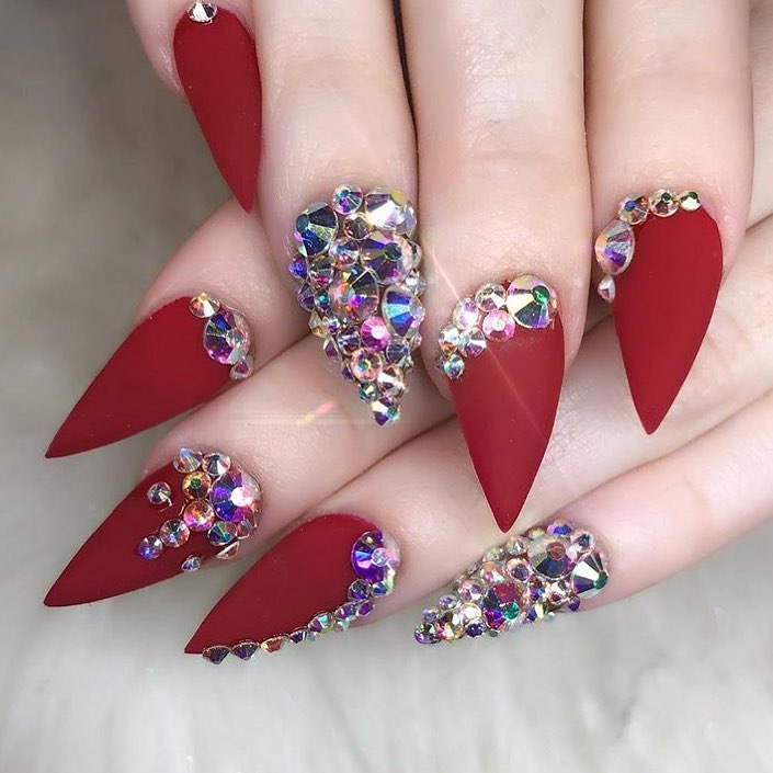 Fantastic Matte Red Stiletto Nails For Party