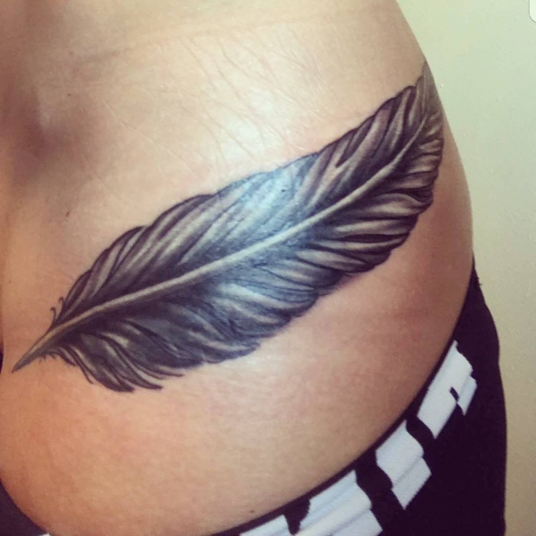 Feather Cover-Up Hip Tattoo