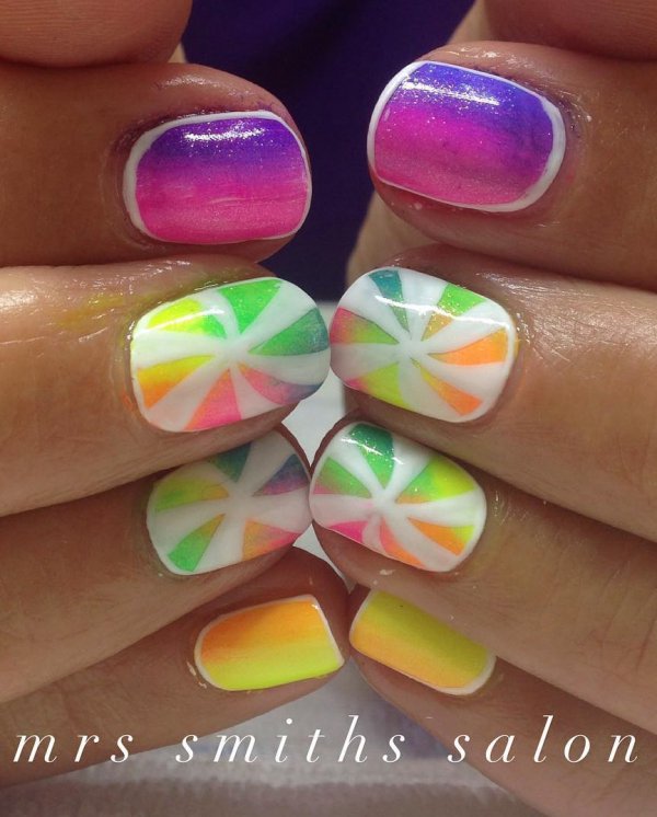 Funky Pin Wheel Neon Nails