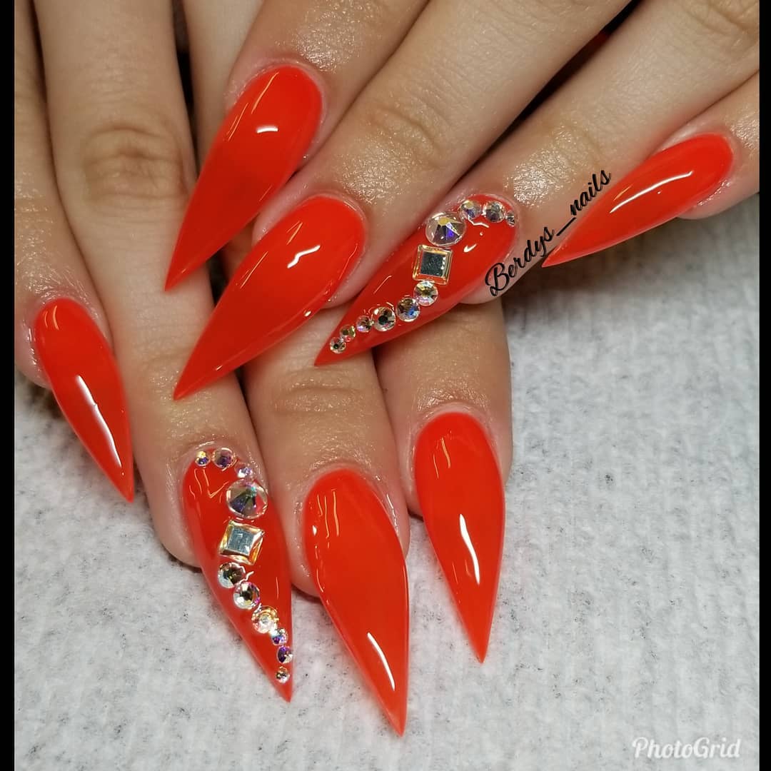 Gel Red stiletto Nails For Party