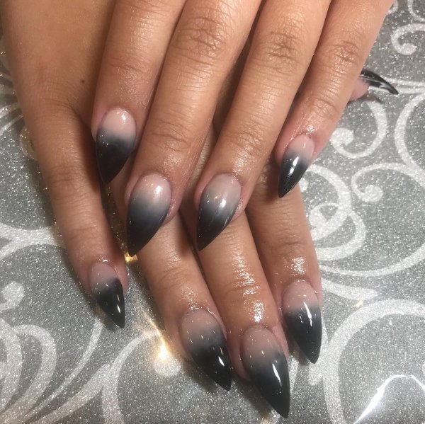 Gray And Black Ombre Stiletto Nails