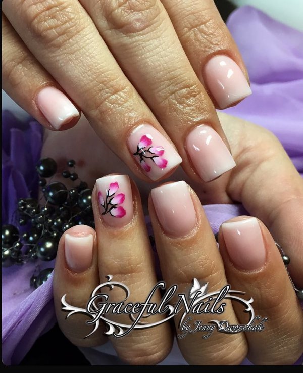 Holographic Naturals Nails With Pink Flowers